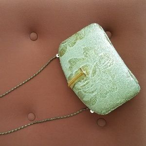Gold silk shoulder evening bag